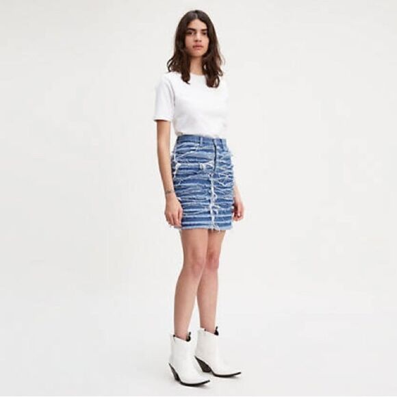Levi’s Made & Crafted SS19 Premium High-Waist Denim Skirt w Fringe Medium Wash 6 - Picture 14 of 16